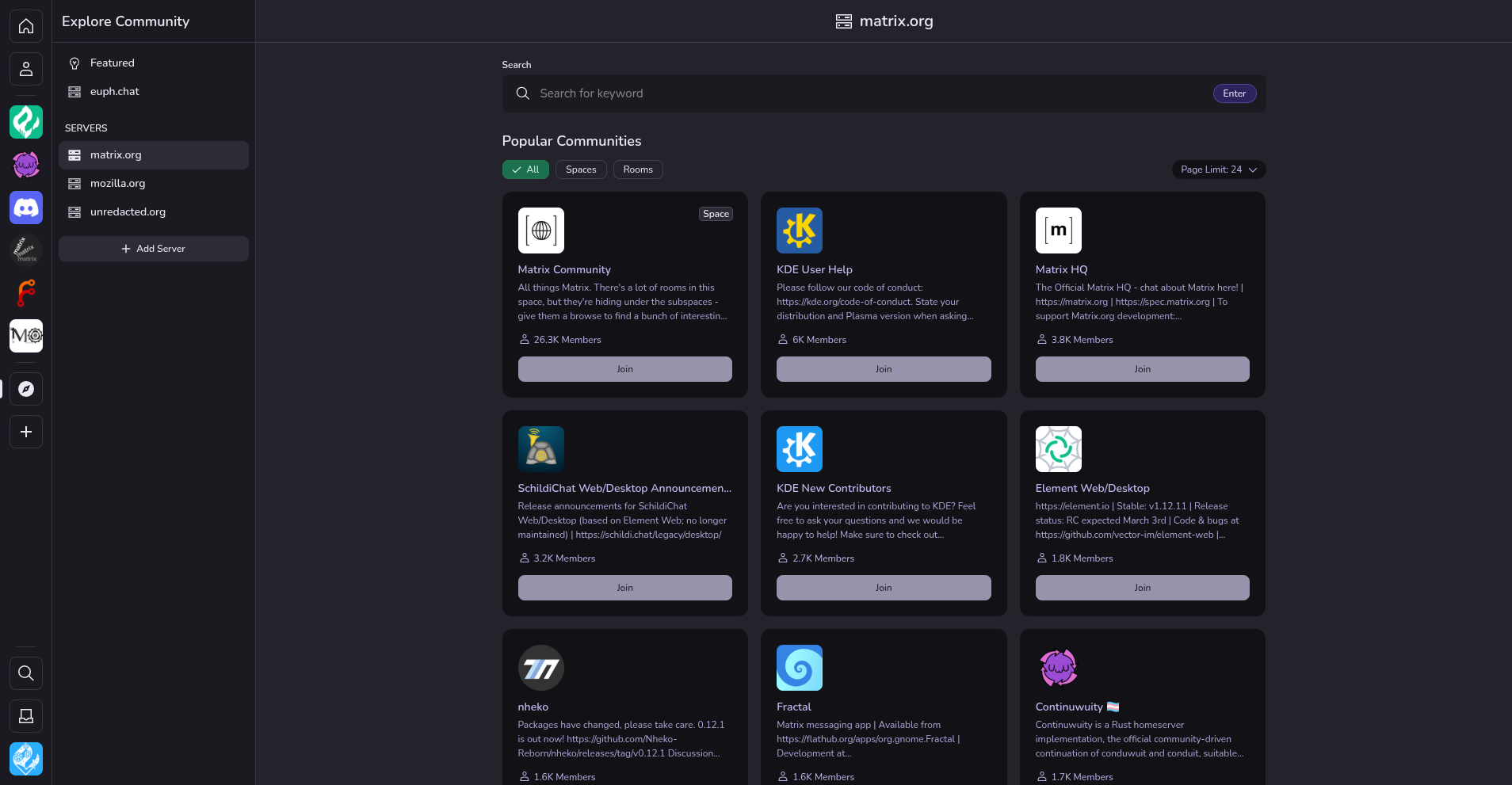 Sable Desktop Screesnhot of the Space Discover Page