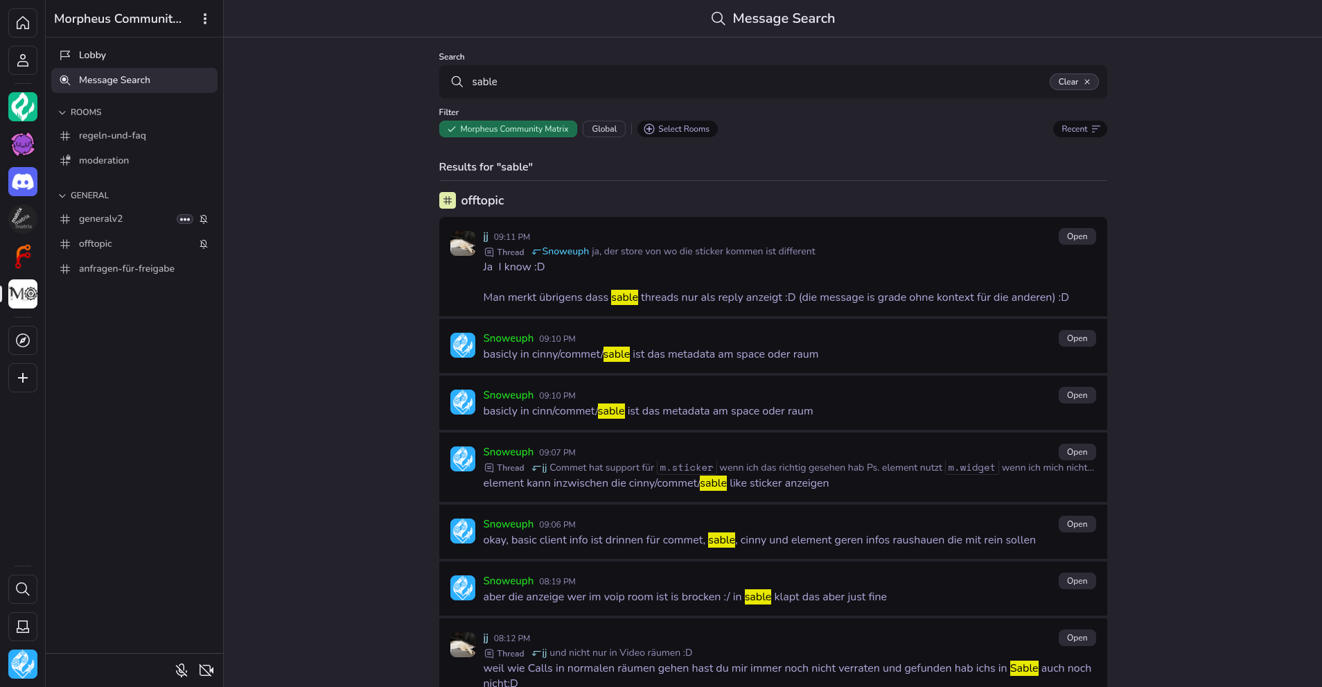 Sable Desktop Screesnhot of the Message Search